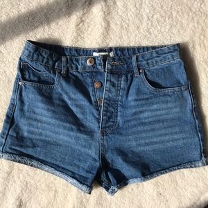 Denim High Waist Button Fly Shorts